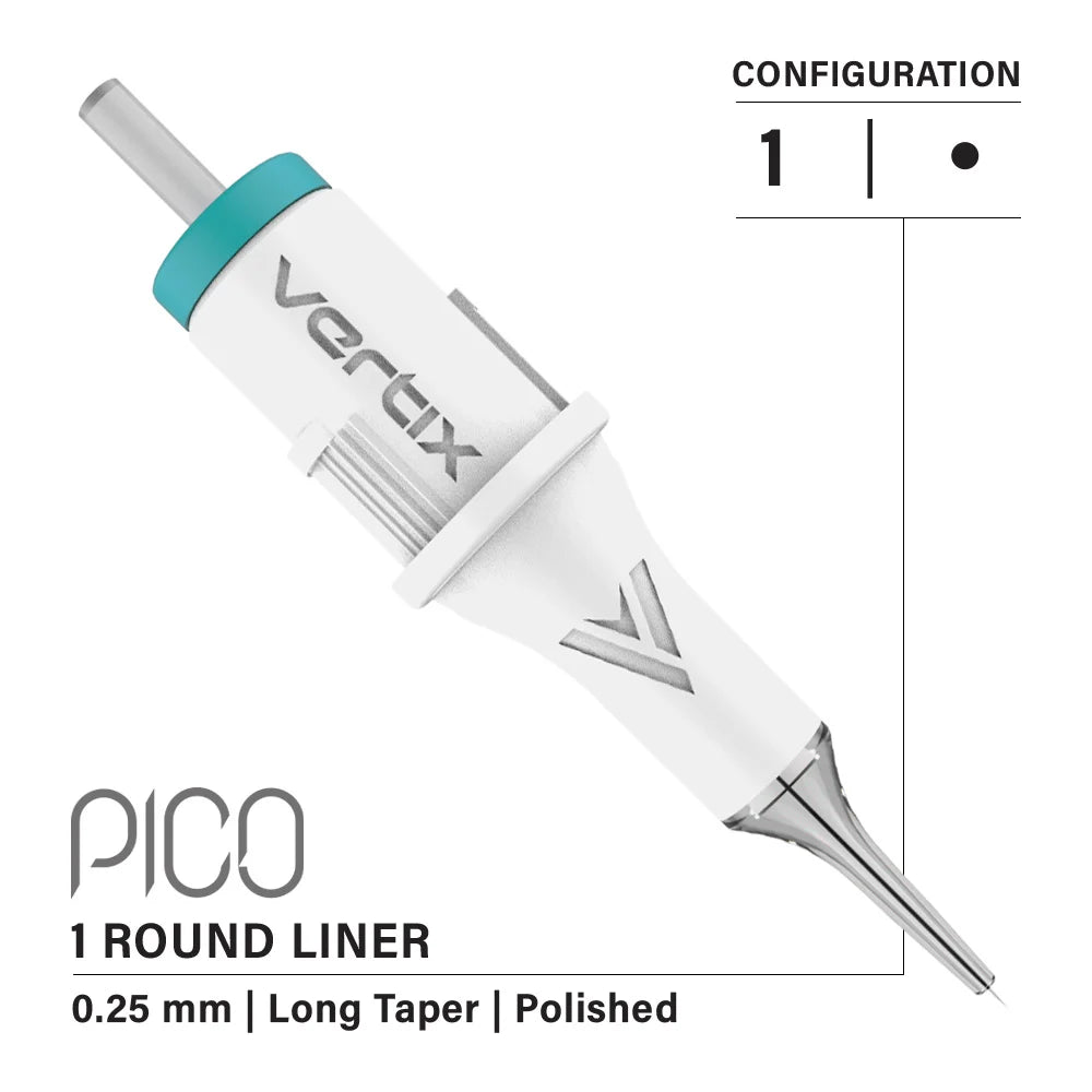 Vertix Pico 1 Round Liner 0.25mm Long Taper PMU Needle Cartridges (20pcs/1box)