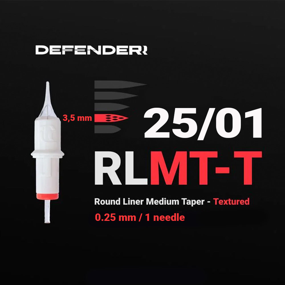 DEFENDERR PMU Cartridge | 25/01/RLMT-T (Round Liner Medium Taper - Textured) (20pcs)