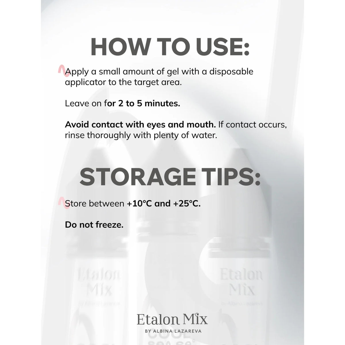 Etalon Mix Cool Sense cooling gel application and storage instructions