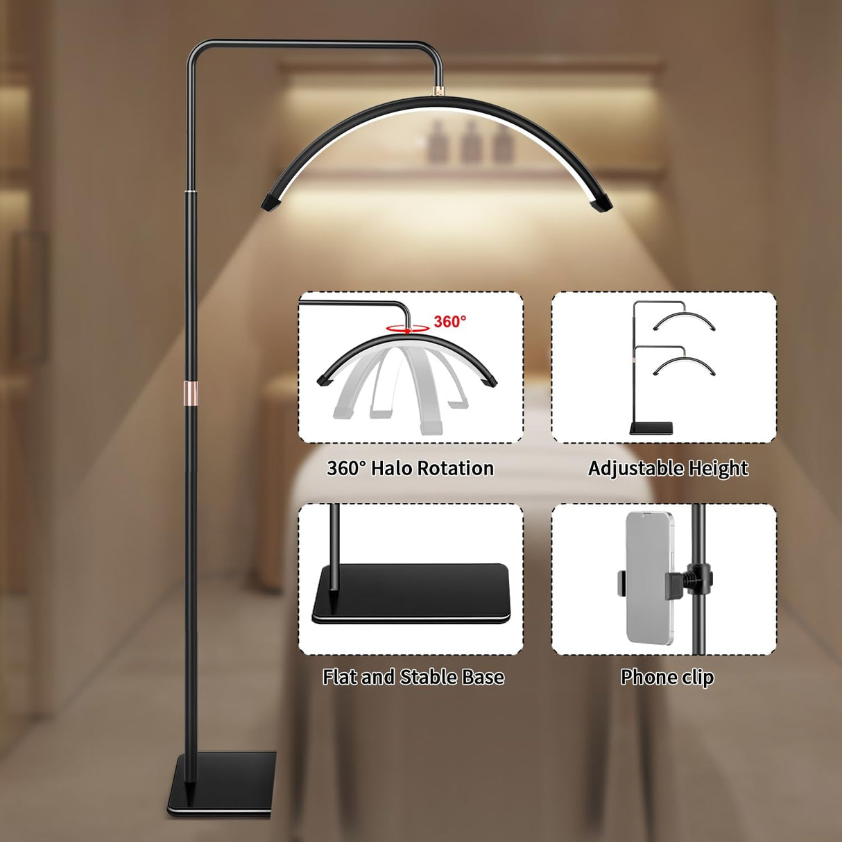 Half Moon PMU & Lash Ring Light for Salon – Black/White