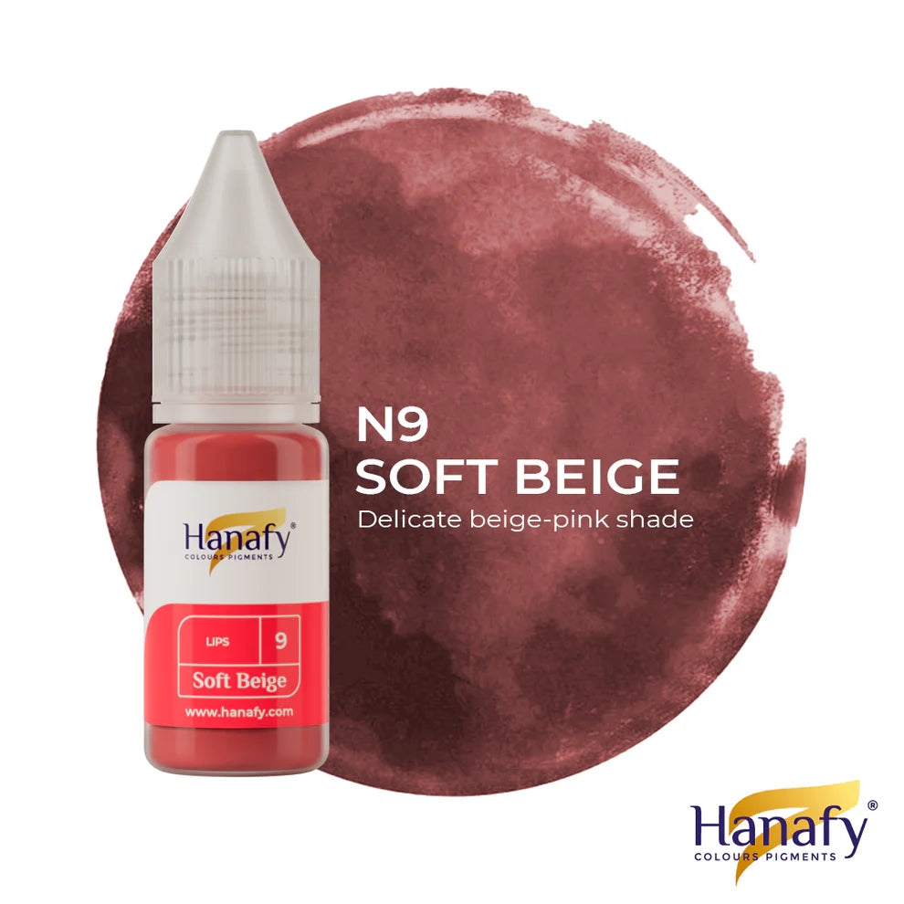 Hanafy N9 Soft Beige Lip Pigment – bottle and color swatch