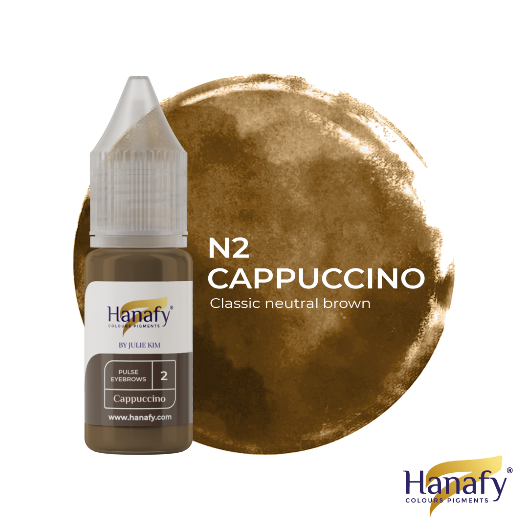 Hanafy Pulse N2 Cappuccino Brow Pigment – bottle and color swatch
