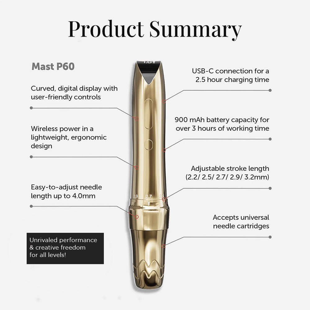 Mast P60 Wireless Tattoo Machine With Adjustable 2.2mm-3.2mm Stroke