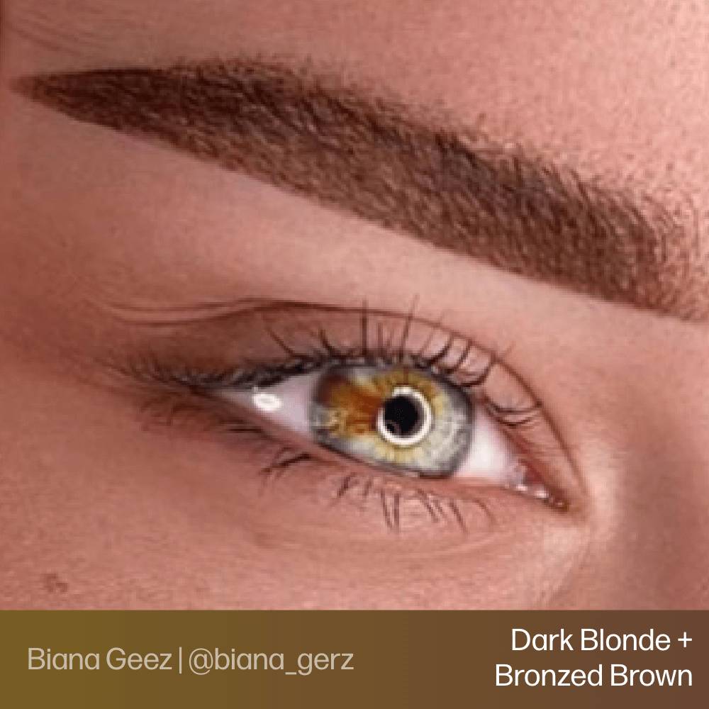 Brow permanent makeup example using Perma Blend Evenflo Classic Bronzed Brown and Dark Blonde pigments