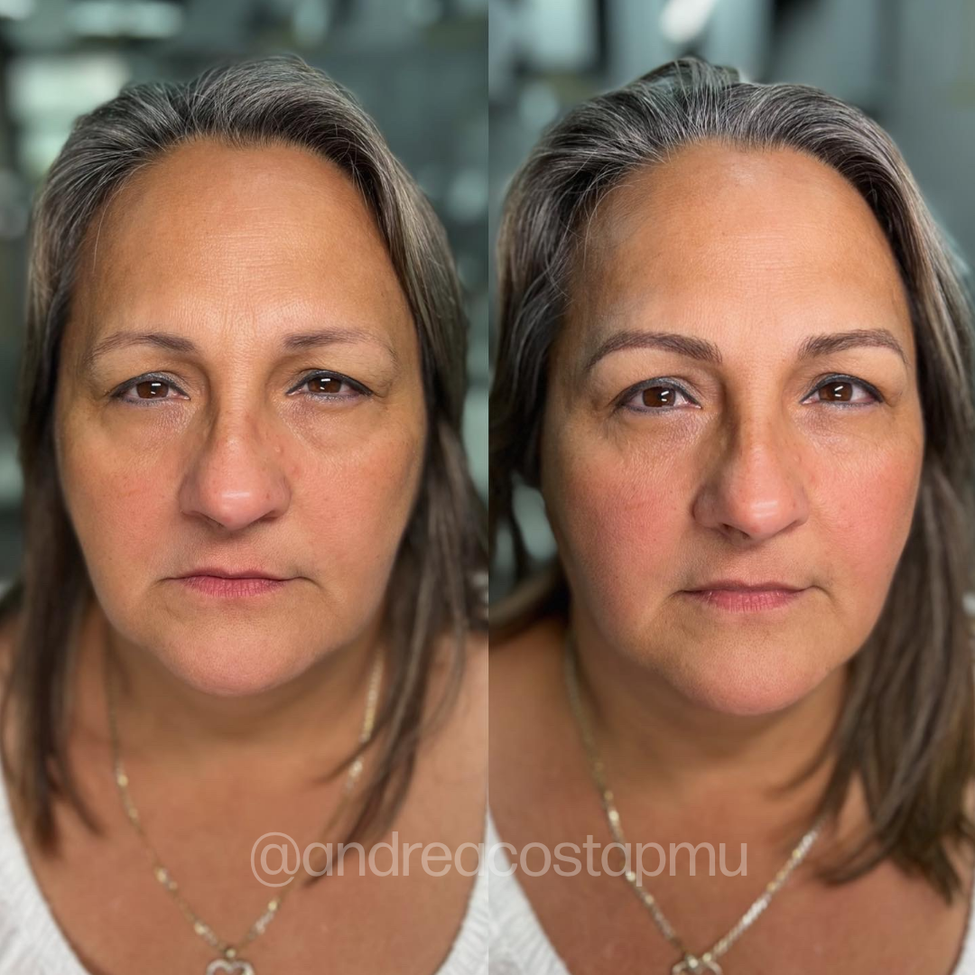 Brow permanent makeup before and after using Perma Blend Evenflo Classic Gold Blonde pigments