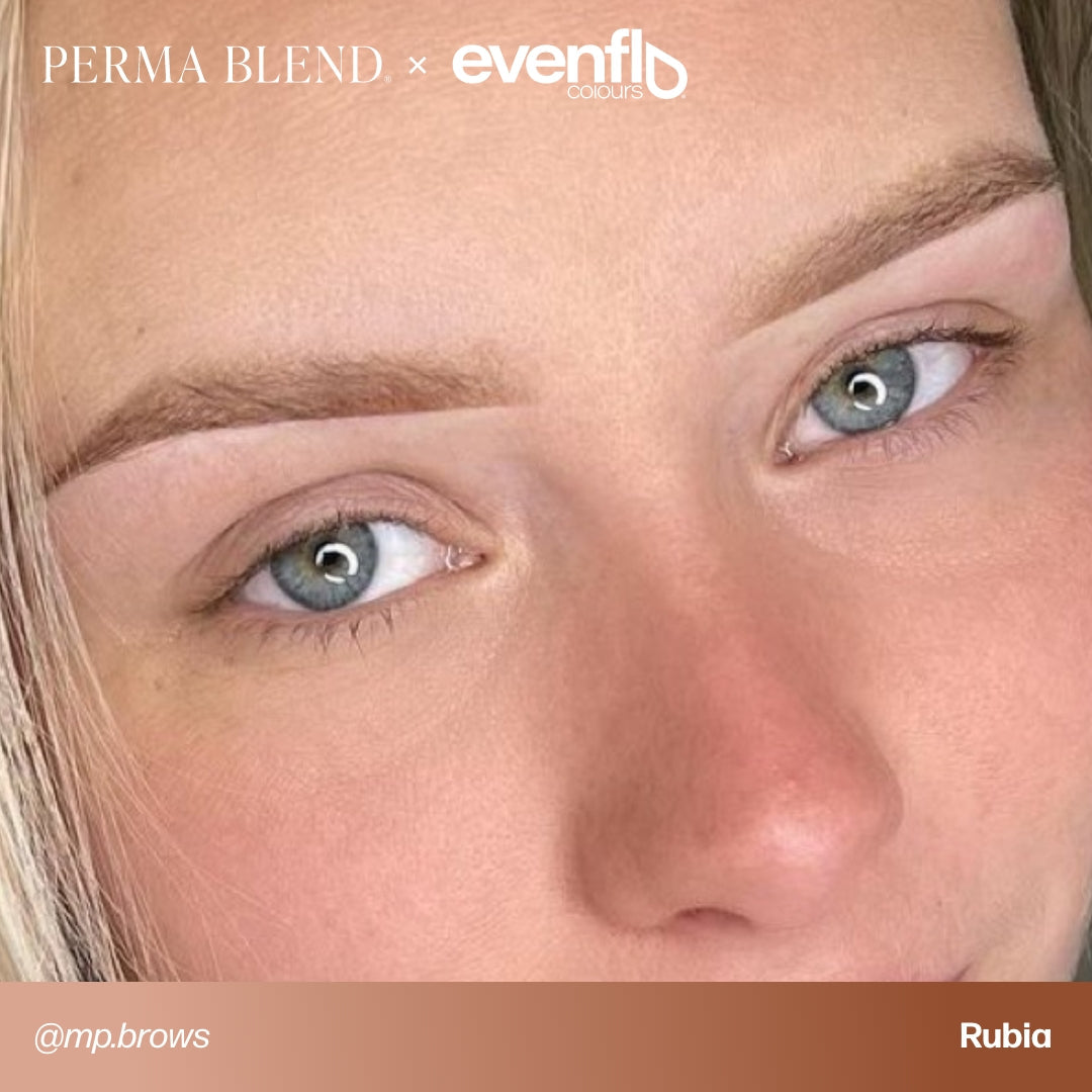 Brow permanent makeup example using Perma Blend Evenflo LUXE Rubia pigments