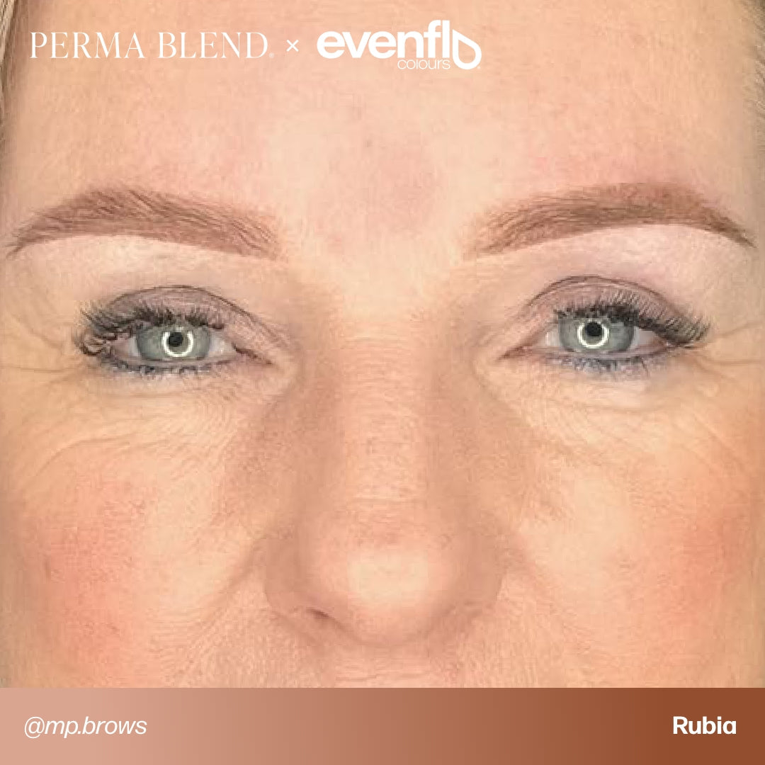Brow permanent makeup example using Perma Blend Evenflo LUXE Rubia pigments