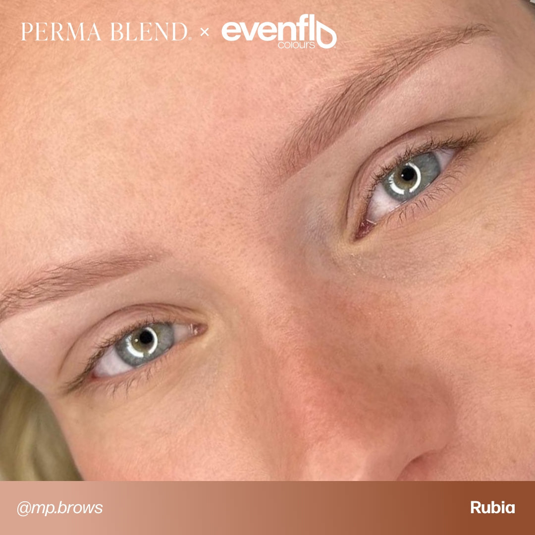 Brow permanent makeup example using Perma Blend Evenflo LUXE Rubia pigments
