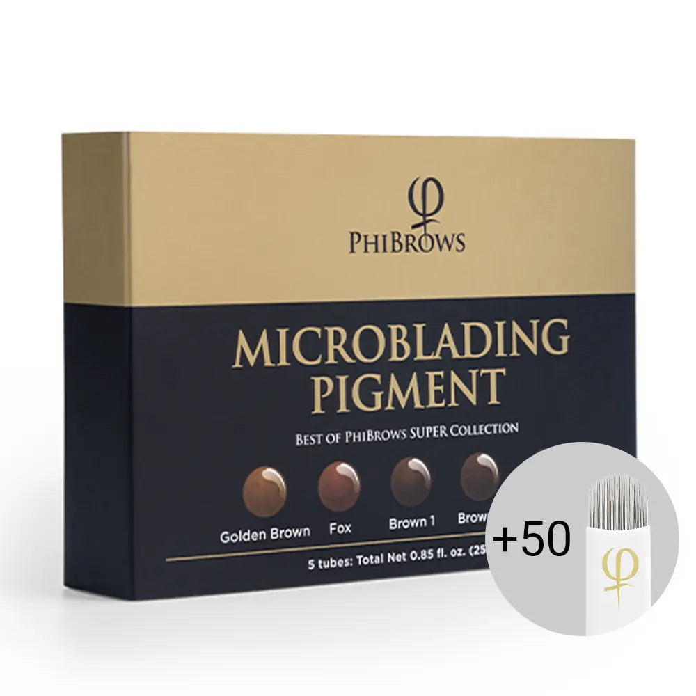 PhiBrows Microblading Set 9: SUPER Pigment Set + Nanoblade U24 0.15 50pcs
