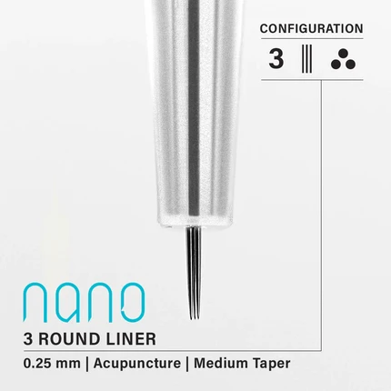 Vertix Nano Round Liner - Acupuncture Medium Taper - 3 needles, 0.25 mm - CART-653-(C4)