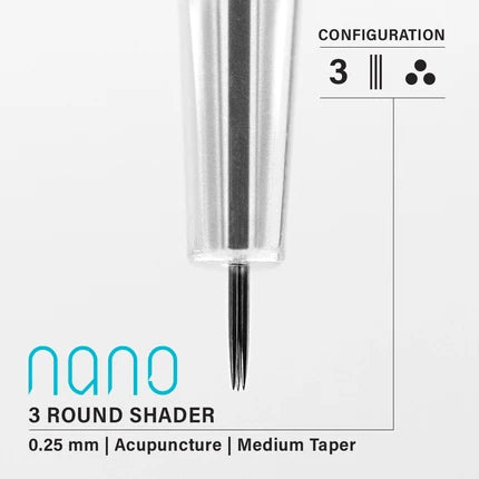 Vertix Nano Round Shader - Acupuncture Medium Taper - 3 needles, 0.25 mm - CART-655-(E1)