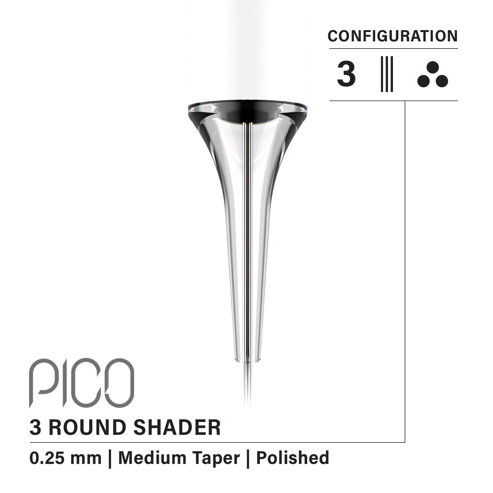 Vertix Pico Round Shader - Medium Taper, 3 needles, 0.25 mm — CART-1060