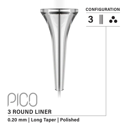 Vertix Pico Round Liner - Long Taper - 3 needles, 0.20 mm - CART-957