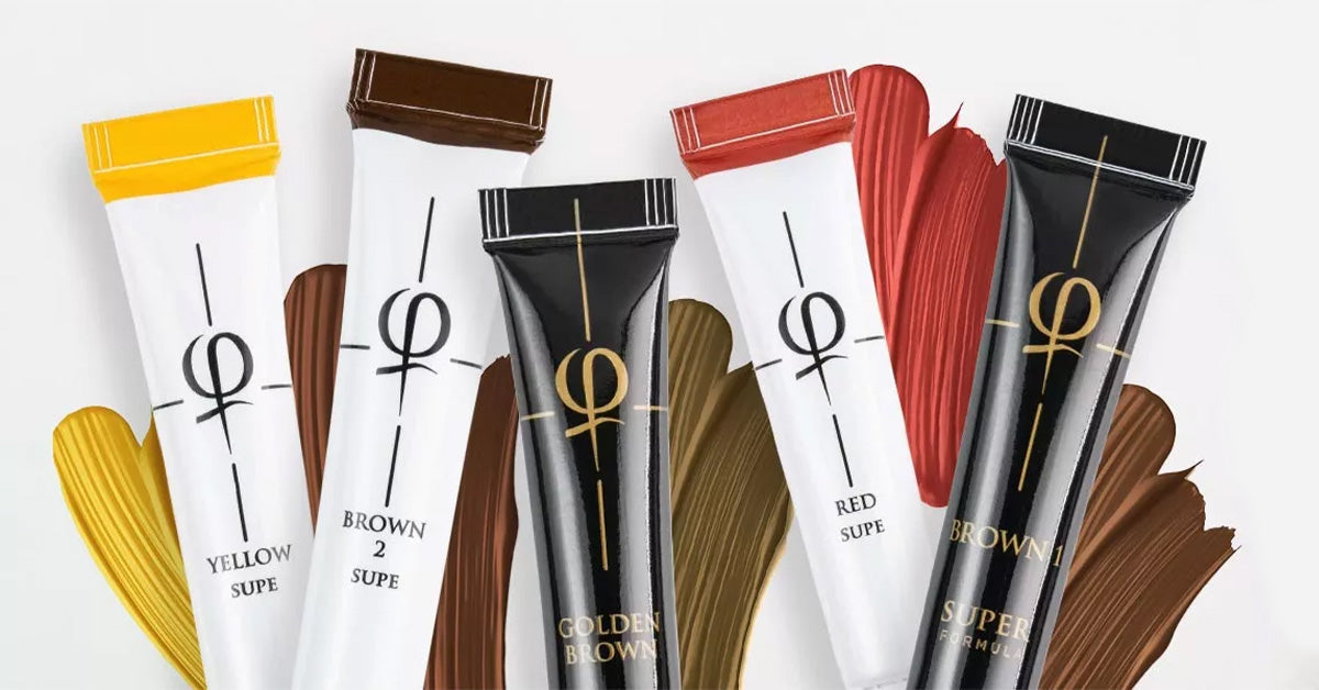 PhiBrows pigment chart showing eyebrow color shades with analysis and example results