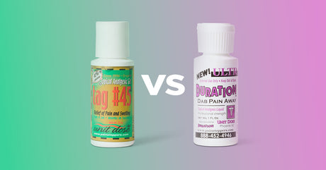 Ultra Duration and Tag 45 numbing products for PMU and microblading, ensuring painless and comfortable treatments