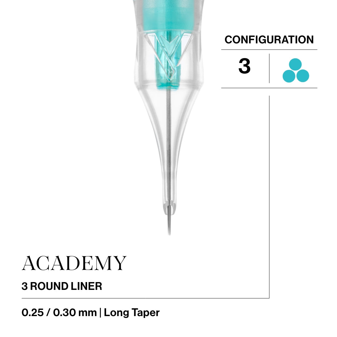 Vertix Academy Round Liner — 3 — 0.25 mm Long Taper PMU needle cartridge