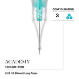 Vertix Academy Round Liner — 3 — 0.30 mm Long Taper PMU needle cartridge