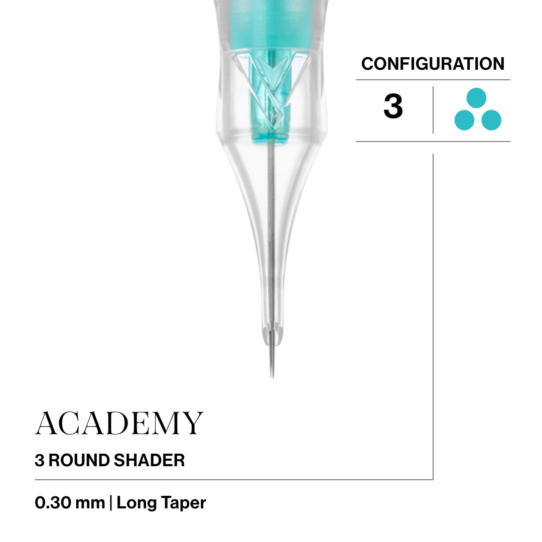 Vertix Academy Round Shader — 3 — 0.30 mm Long Taper PMU needle cartridge