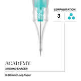 Vertix Academy Round Shader — 3 — 0.30 mm Long Taper PMU needle cartridge