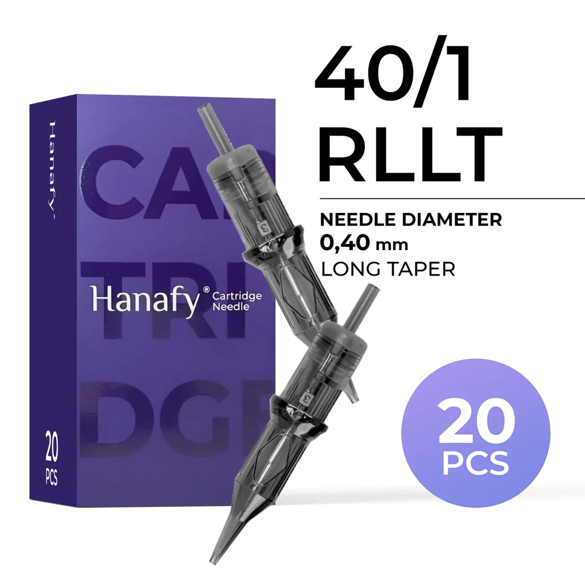 Hanafy PMU needle cartridge — 0.40 — 1 — Round Liner - Long Taper (RLLT)