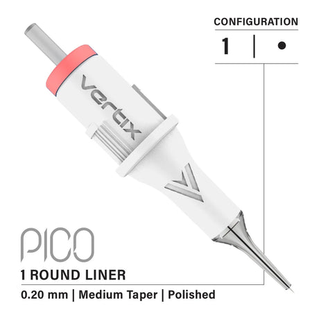 Vertix Pico 1 Round Liner 0.20 mm Medium Taper PMU Needle Cartridges (20pcs/1box)