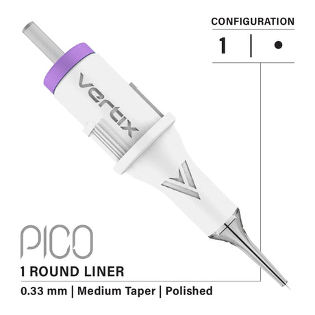 Vertix Pico 1 Round Liner 0.33 mm Medium Taper PMU Needle Cartridges (20pcs/1box)