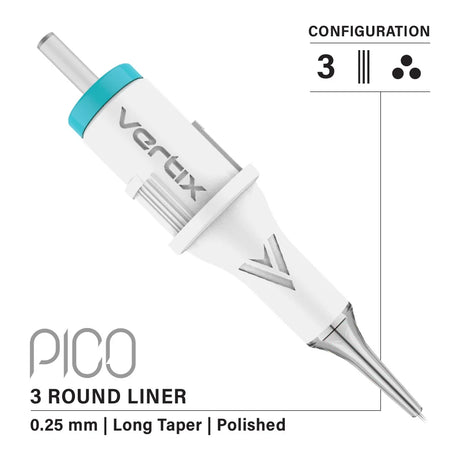 Vertix Pico 3 Round Liner 0.25 mm Long Taper PMU Needle Cartridges (20pcs/1box)