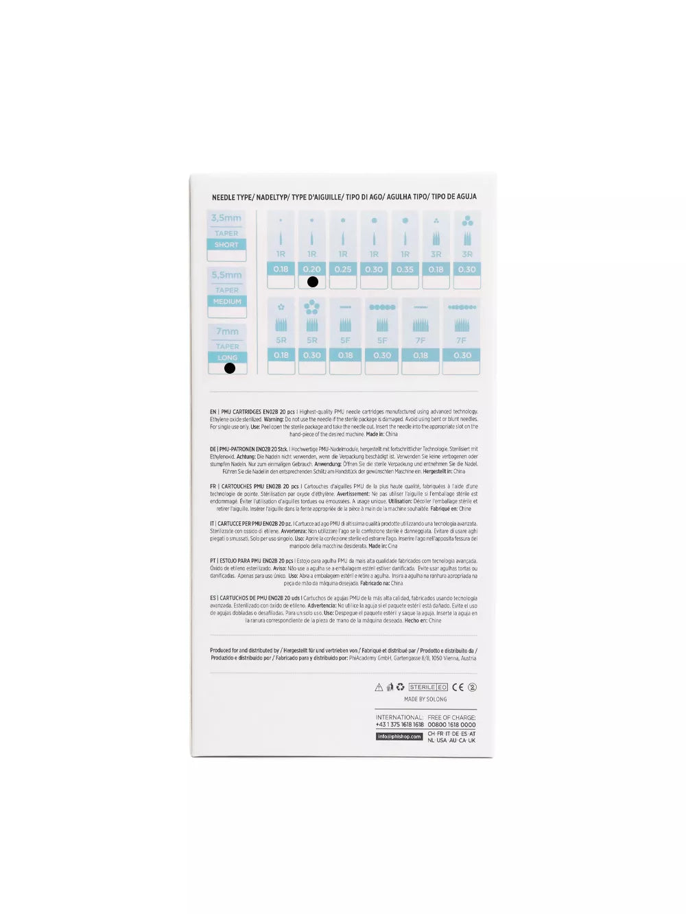 Cartuchos Phi PMU 0,20 1R 7 mm de cono largo – 20 uds. 