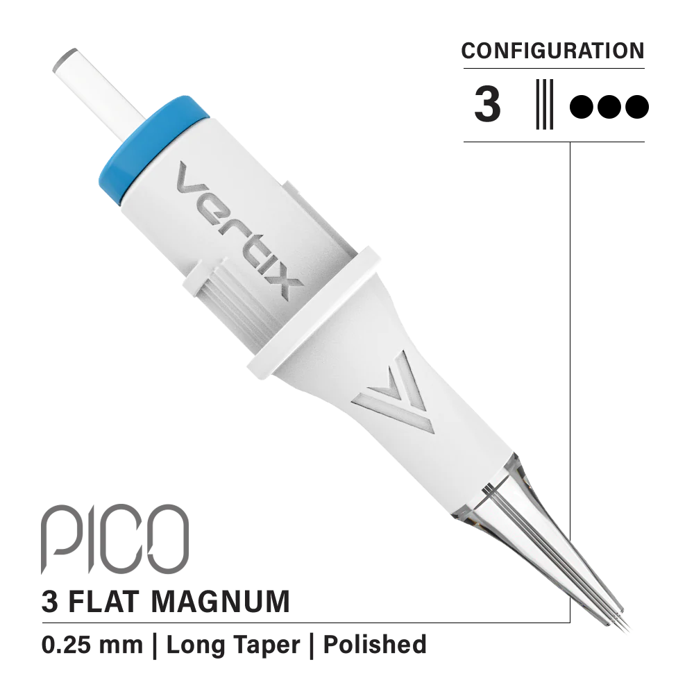 Vertix Pico 3 Flat Magnum 0.25 mm Long Taper PMU Needle Cartridges (20pcs/1box)