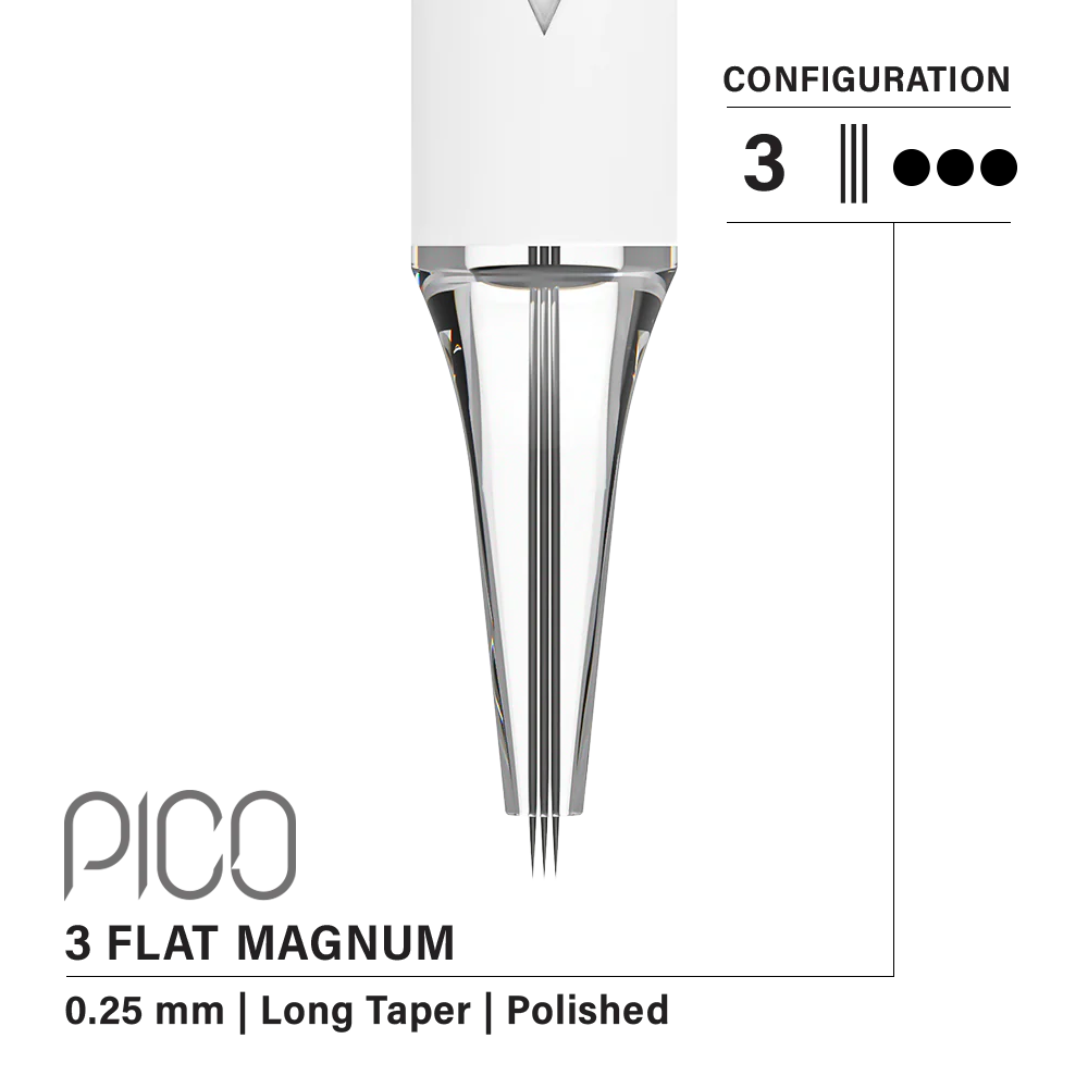 Vertix Pico 3 Flat Magnum 0.25 mm Long Taper PMU Needle Cartridges (20pcs/1box)