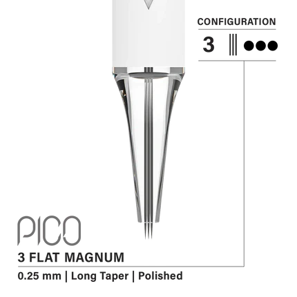 Vertix Pico Flat Magnum - Long Taper - 3 needles, 0.25 mm - CART-1100