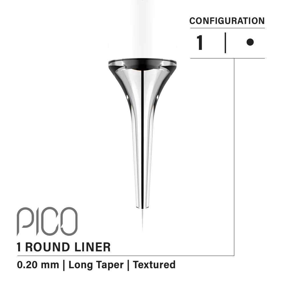 Vertix Pico Round Liner 1 0.20mm Long Taper Textured PMU Tattoo Cartridge Needle