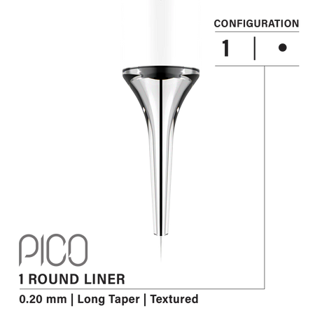 Vertix Pico Round Liner 1 0.20mm Long Taper Textured PMU Tattoo Cartridge Needle