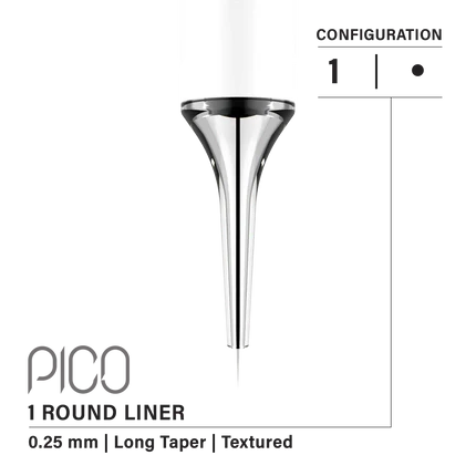 Vertix Pico Round Liner - Long Taper Textured - 1 needle, 0.25 mm - CART-964