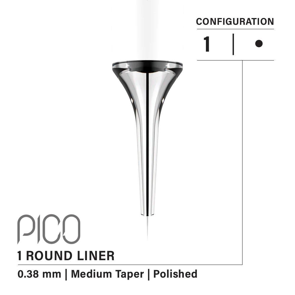 Vertix Pico Round Liner 1 0.38mm Medium Taper Tattoo Needle Cartridges for Permanent Makeup (20pcs/1Box)