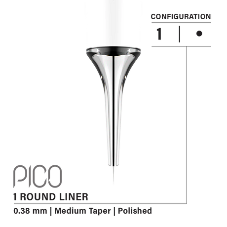 Vertix Pico Round Liner 1 0.38mm Medium Taper Tattoo Needle Cartridges for Permanent Makeup (20pcs/1Box)