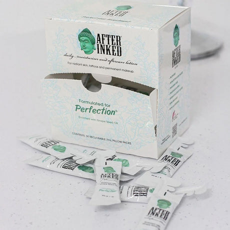 After Inked® PMU Aftercare Lotion Moisturizer - 7ml Reclosable Pillow Packs – 50-PC Dispenser Box