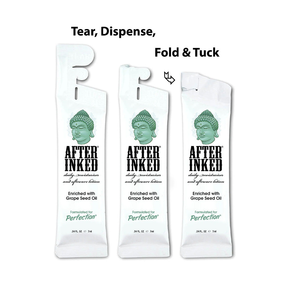 After Inked® PMU Aftercare Lotion Moisturizer - 7ml Reclosable Pillow Packs – 50-PC Dispenser Box