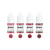 Brovi Autobiography lip pigment set with four bottles and color swatches