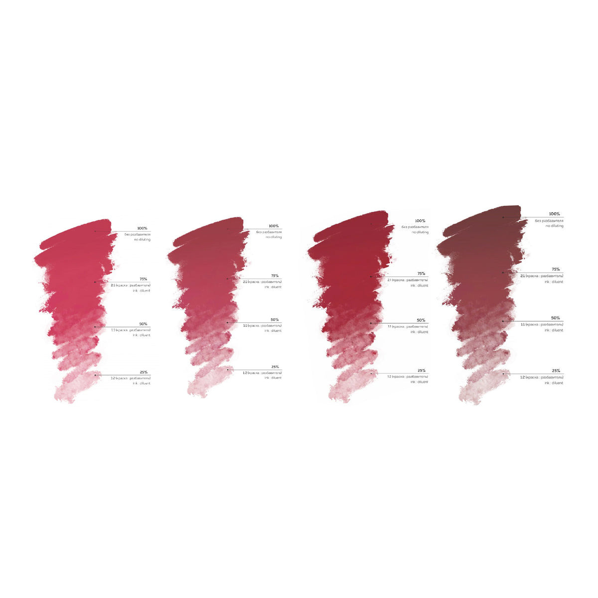 Color charts for the four Brovi Autobiography lip pigment shades