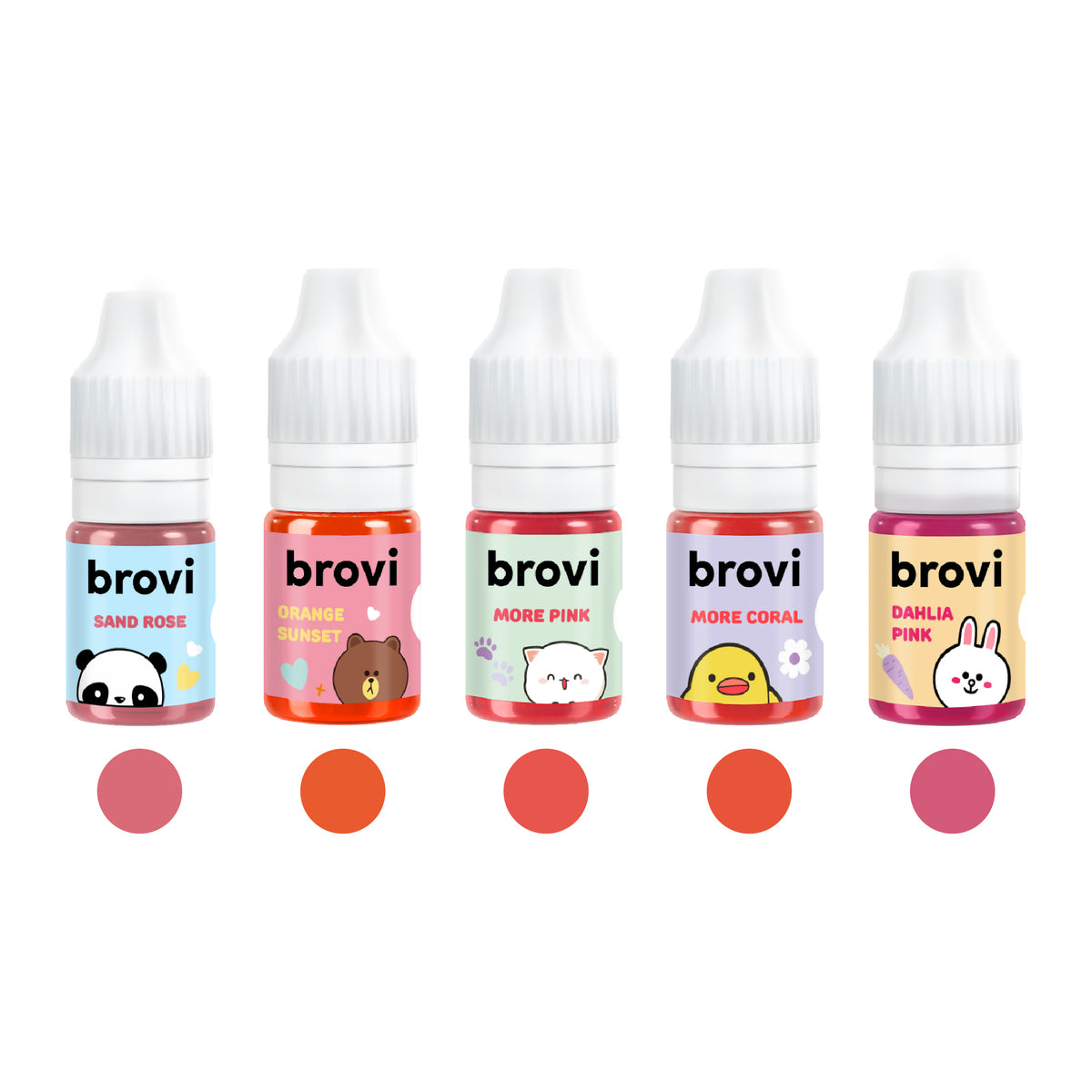 Brovi × Shin Chae-Ah Morning Freshness Lip Pigment Set — individual pigment bottles