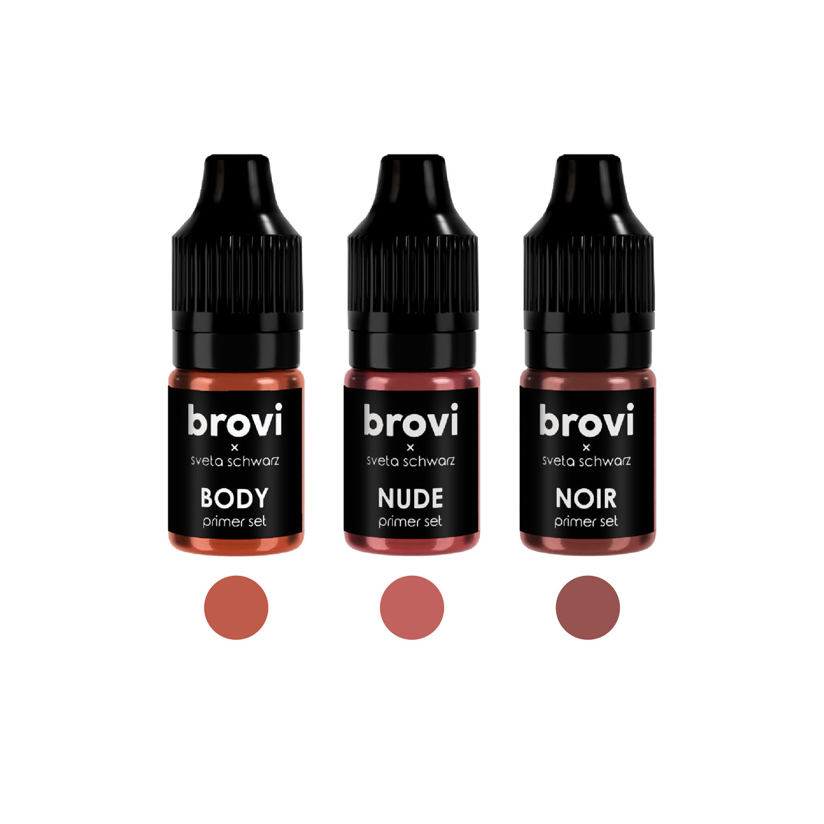 Brovi × Sveta Schwarz Primer Lip Pigment Set — individual pigment bottles