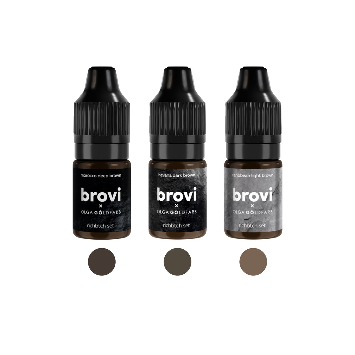 Brovi × Olga Goldfarb RichBtch Brow Pigment Set — individual pigment bottles