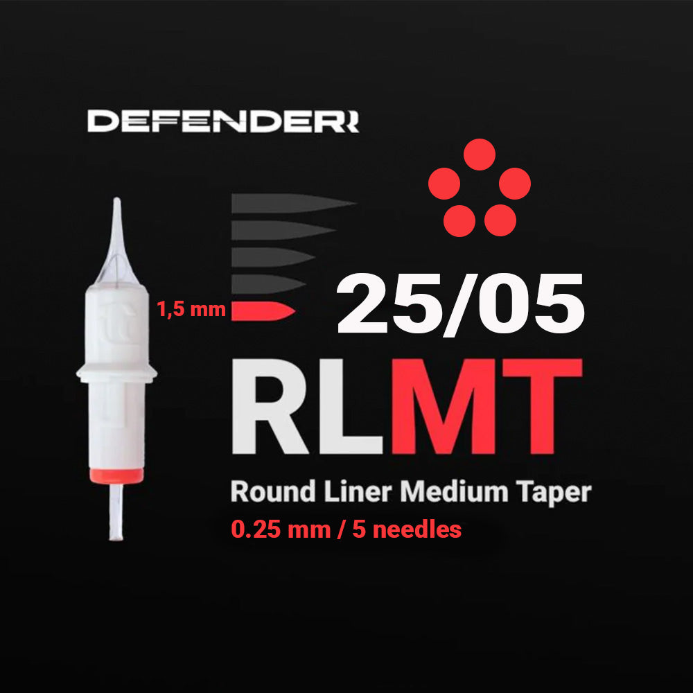 DEFENDERR PMU Cartridge | 25/05/RLMT (Round Liner Medium Taper) (20pcs)