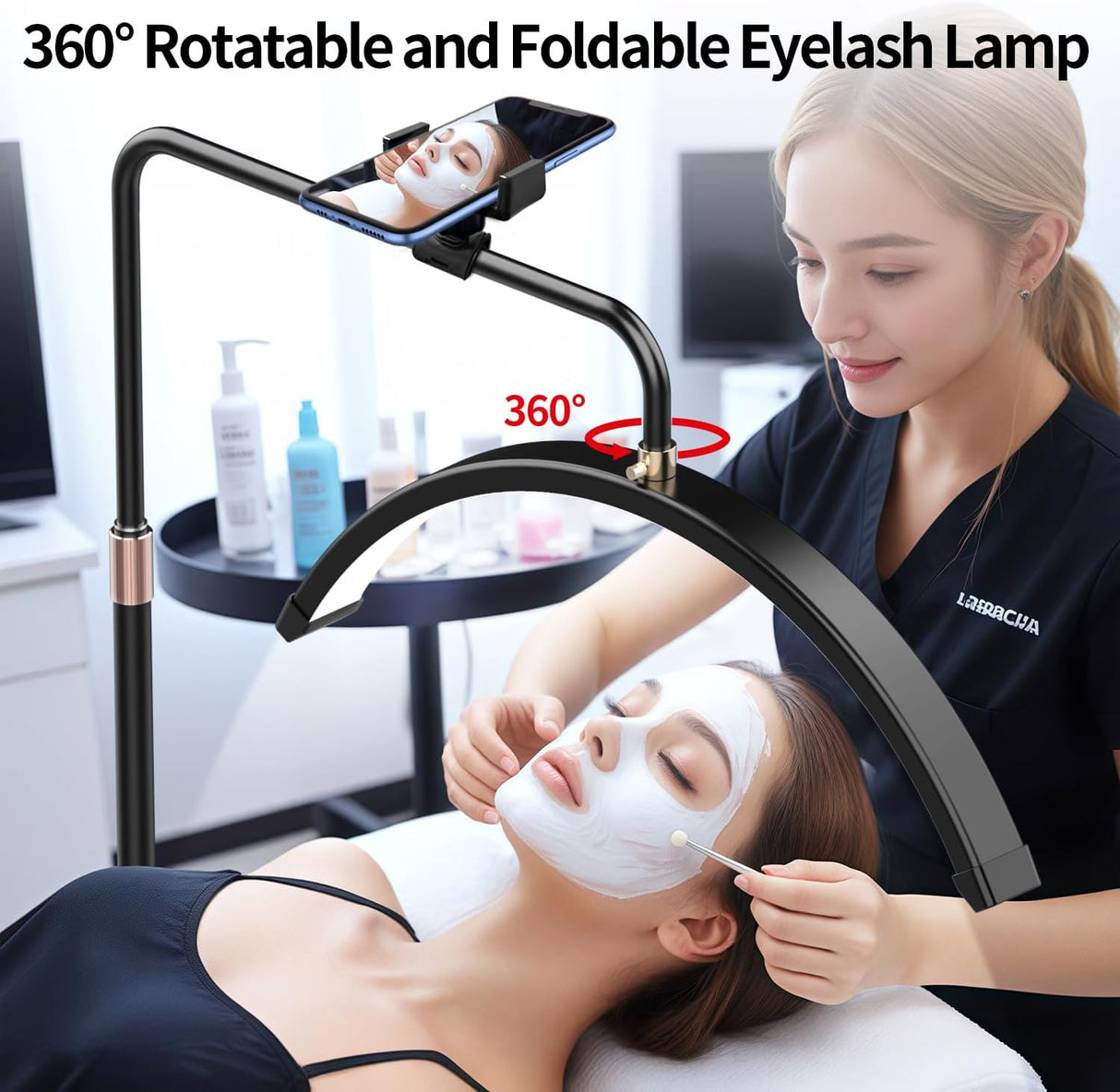 Half Moon PMU & Lash Ring Light for Salon – Black/White