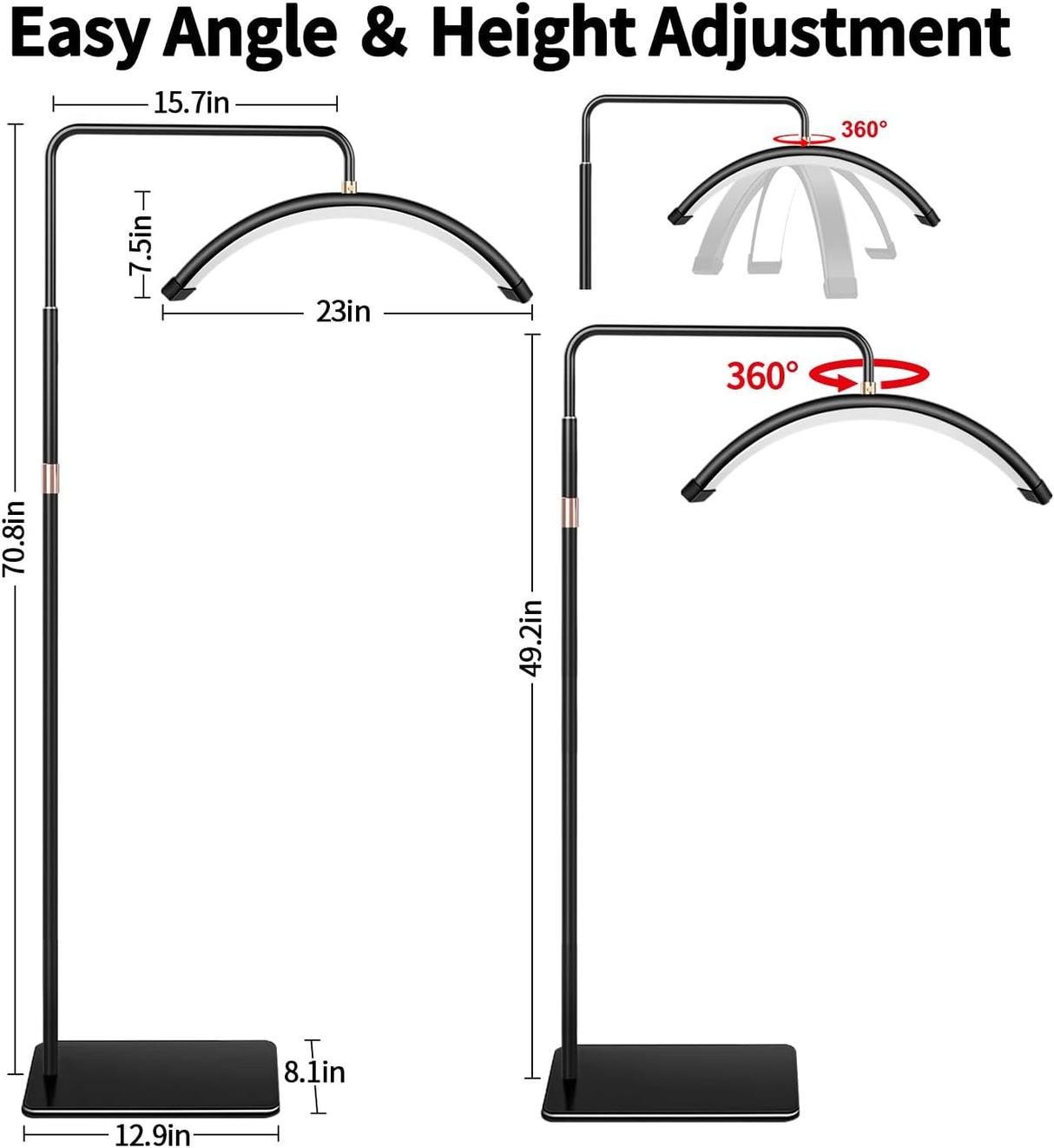 Half Moon PMU & Lash Ring Light for Salon – Black/White