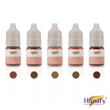 Hanafy Areola Pigment Set – bottles and color swatches