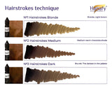 Hanafy Hairstrokes brow pigment swatches, Blonde, Medium and Dark