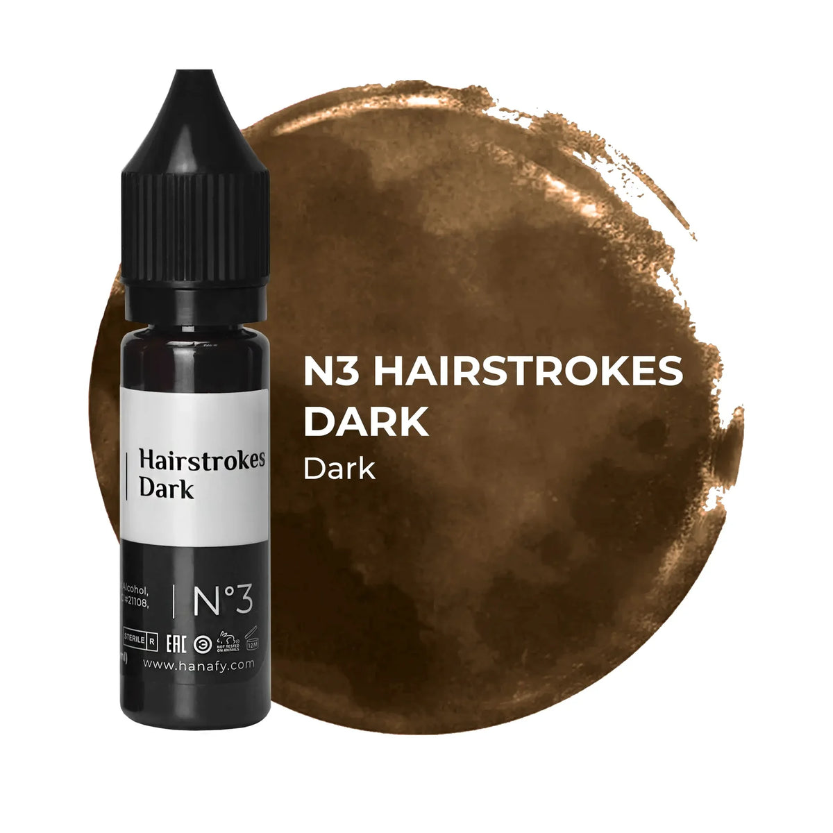 Hanafy Hairstrokes N3 Dark Brow Pigment – bottle and color swatch
