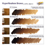 Hanafy HyperRealism brow pigment shade chart, Chelsea, Belgravia, Knightsbridge and Mayfair